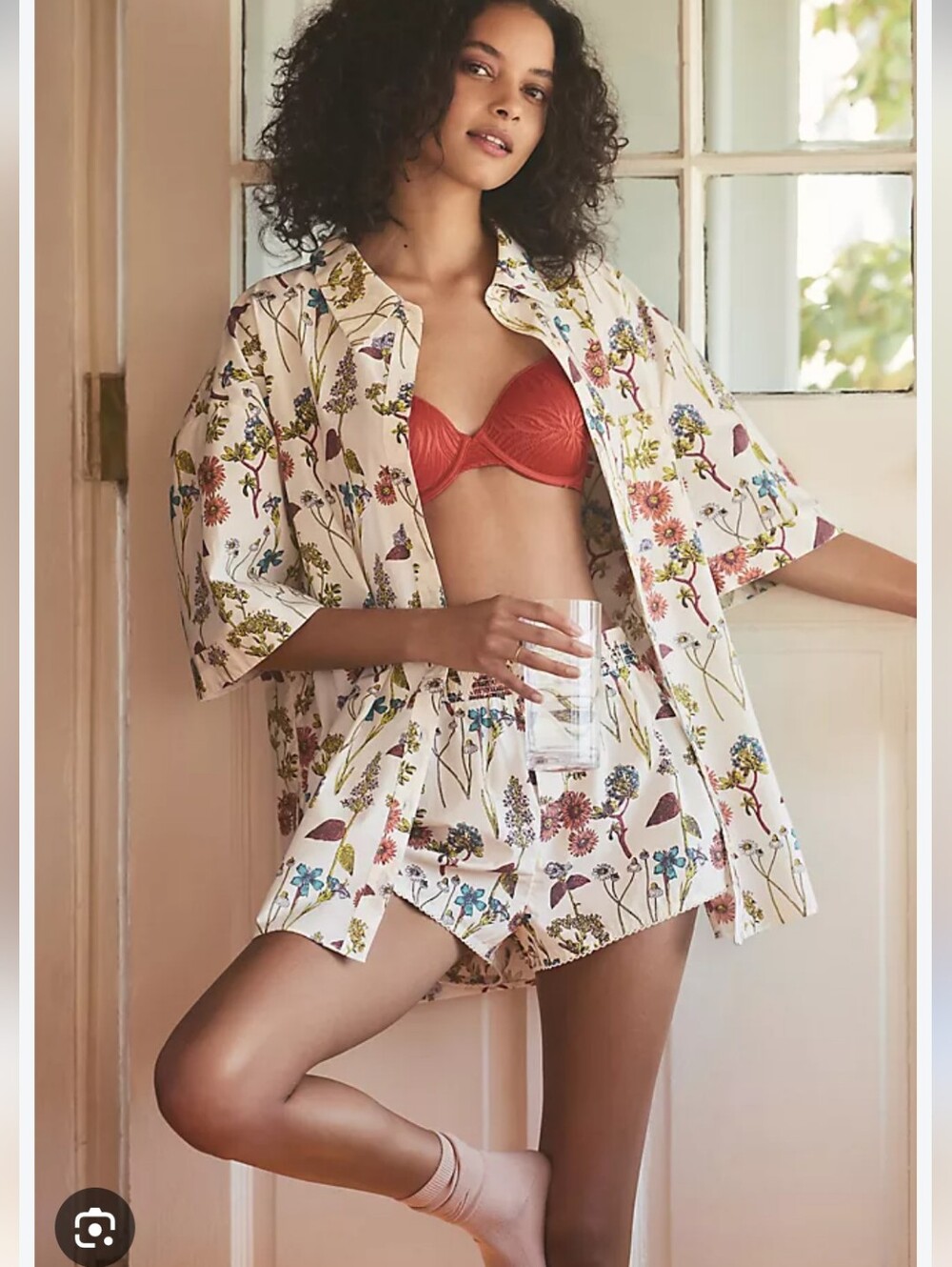 Anthropologie Short Sleeve White Floral Wildflower Pajama Top Size M